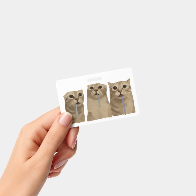 Triple Drooling Goofy Cats Meme ID Badge (Handheld)
