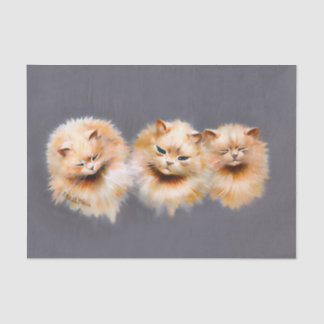 Triple Fluffy Cats Vintage Feline Art Decoupage Tissue Paper