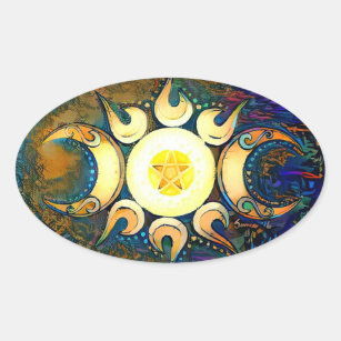 Triple Goddess Crowned - Divine Union Oval Sticker