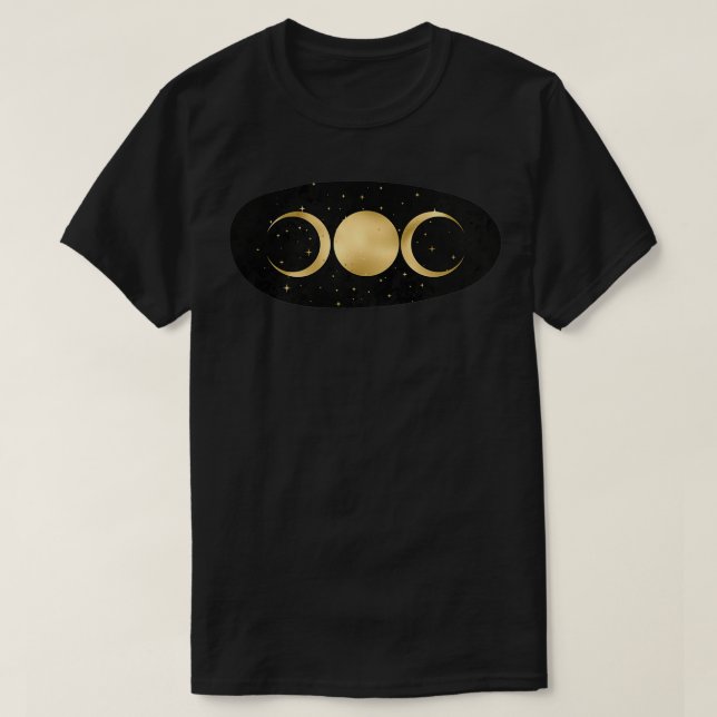 Triple Goddess in Stars Gold on Black T-Shirt (Design Front)