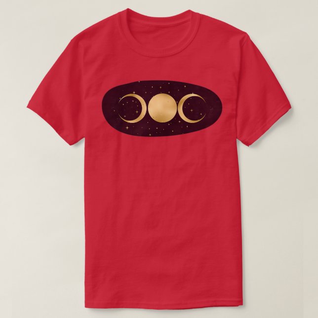 Triple Goddess in Stars Gold on Wine T-Shirt (Design Front)