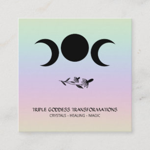 *~* Triple Goddess Luna Moon Magic Boho Rainbow Square Business Card