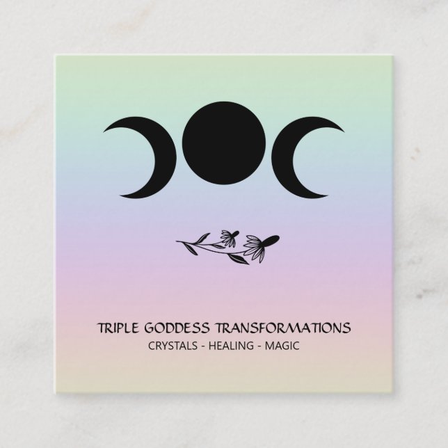 *~* Triple Goddess Luna  Moon Magic Boho Rainbow Square Business Card (Front)