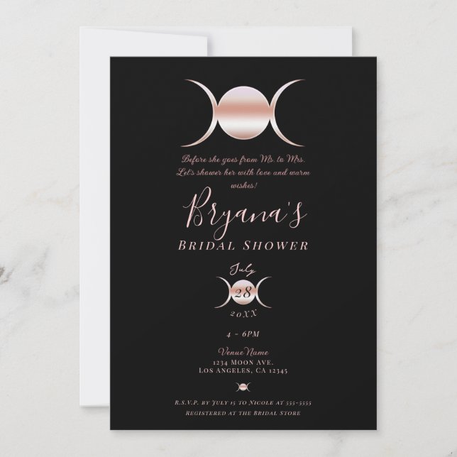 Triple Goddess Moon Cycle Pink Black Bridal Shower Invitation (Front)