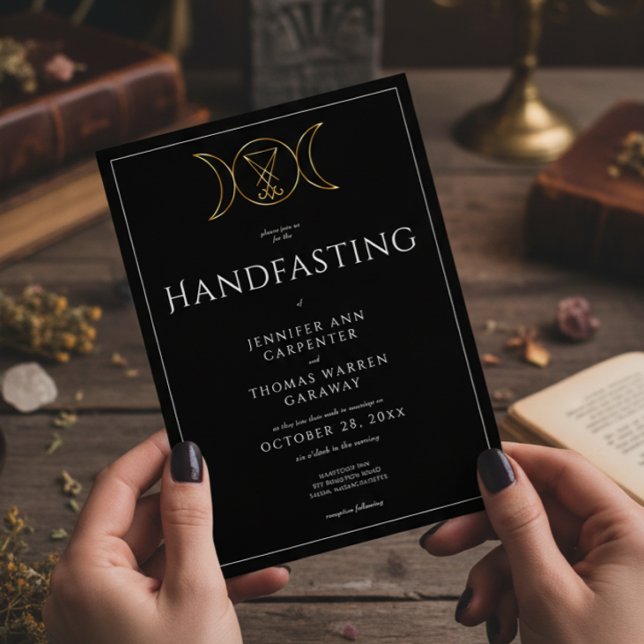 Triple Goddess Wiccan Moon Black Handfast Two Side Invitation (Creator Uploaded)