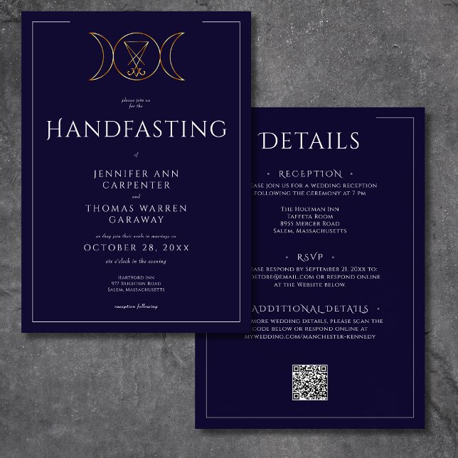 Triple Goddess Wiccan Moon Blue Handfast Two Sided Invitation (Triple Goddess Wiccan Moon Blue Handfast Two Sided Invitation)