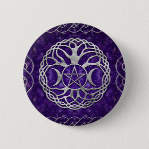 Triple Goddess with pentagram and tree of life 6 Cm Round Badge
