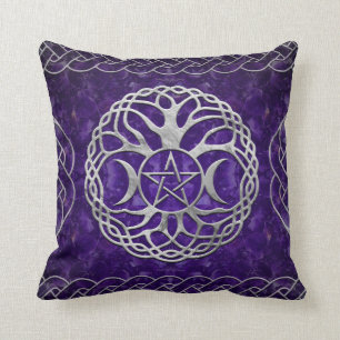 Triple Goddess with pentagram and tree of life Cushion