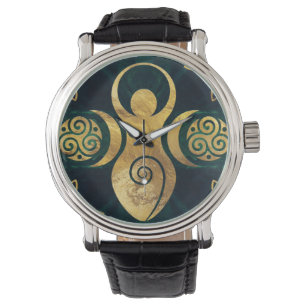 Triple Goddess with triskele - gold and green Watch