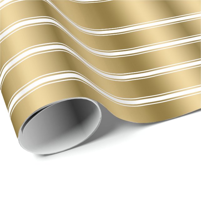 Triple Gold And White Stripes Pattern Wrapping Paper (Roll Corner)