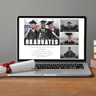 Triple Graduates Celebration   4 Photo Graduation Invitation