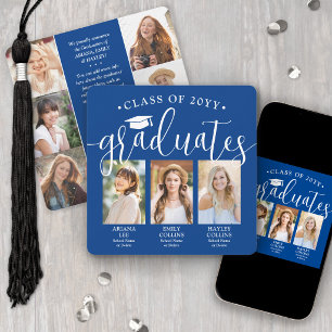 Triple Graduation Photo Collage Royal Blue Joint Announcement