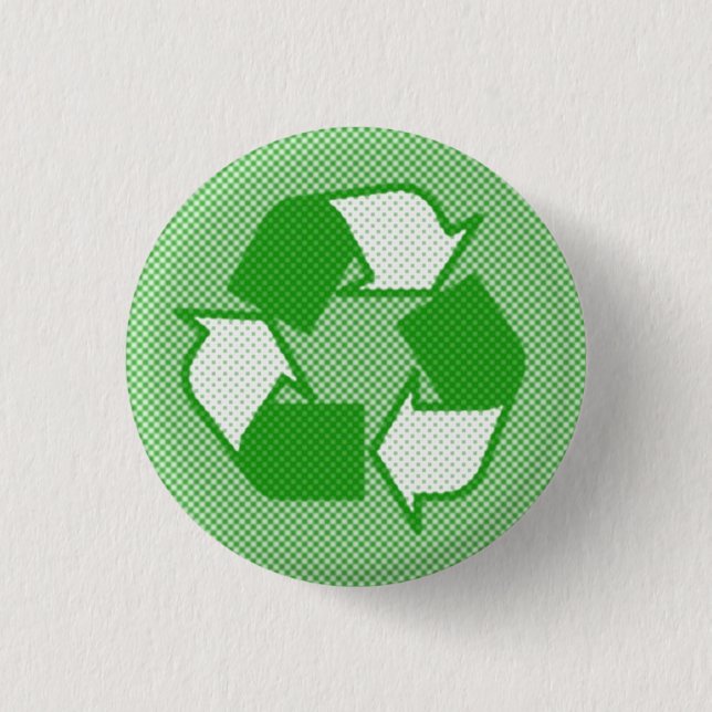 triple green halftone recycle logo 3 cm round badge (Front)