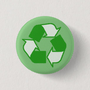 triple green halftone recycle logo 3 cm round badge