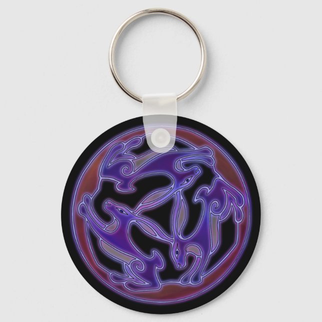 Triple Hare, the Three hares symbol in Purple Key Ring (Front)