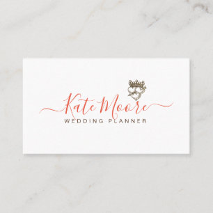 Triple Hearts Crown Script Wedding Planner Business Card