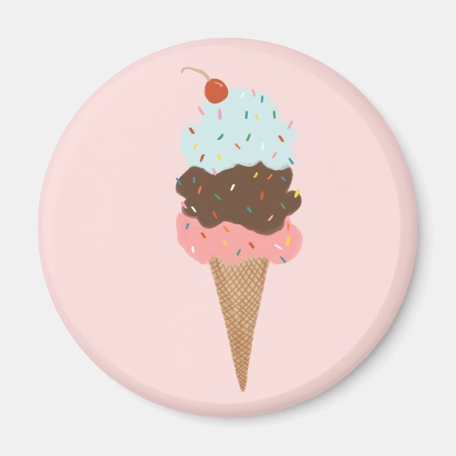 Triple Ice Cream with Rainbow Sprinkles on pink Magnet (Front)