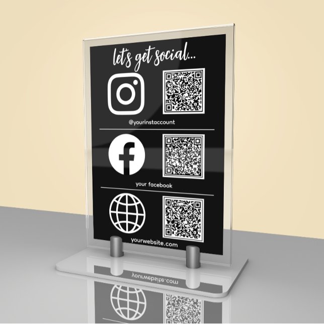Triple Icon And QR Code Business Social Media Sign Table Number (Creator Uploaded)