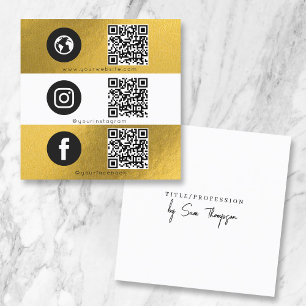 Triple Icon & QR Code Business Social Media Gold Square Business Card