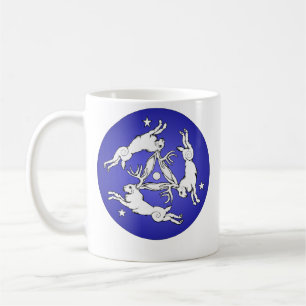 Triple Jackalope White on Blue Coffee Mug