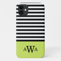 Triple Letter Monogram Green Black White Stripes