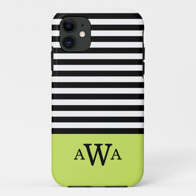 Triple Letter Monogram Green Black White Stripes Case-Mate iPhone Case (Back)