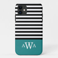 Triple Letter Monogram Teal Black White Stripes