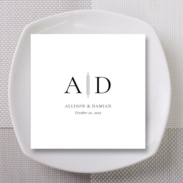 Triple Line Monogram & Names Wedding Napkin (Triple line monogram and name weeding napkins for wedding reception)