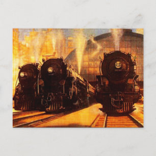 Triple Locomotives At The Station POSTCARD