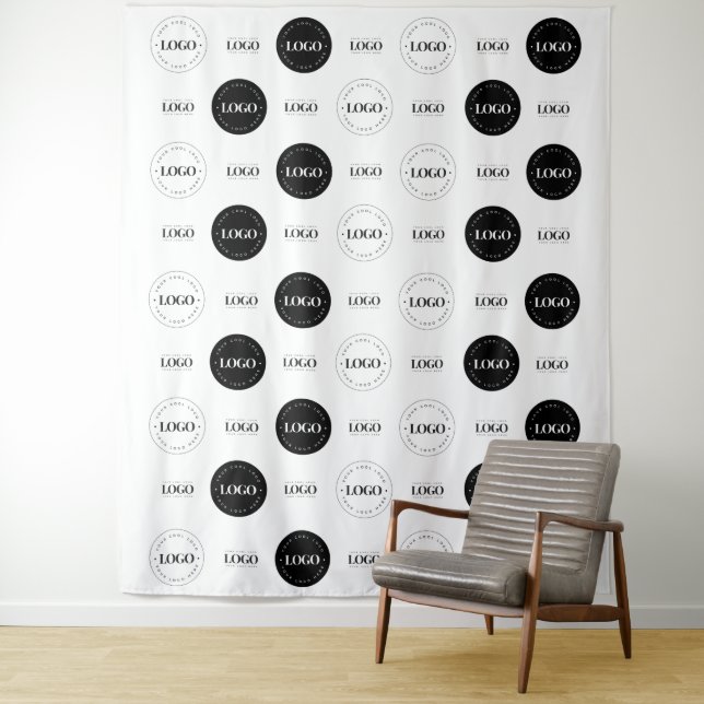 Triple Logo Business Company Photo Booth Backdrop Tapestry (In Situ)