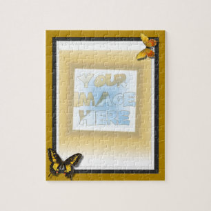 Triple Matte: Gold, Black and White w/ Butterflies Jigsaw Puzzle