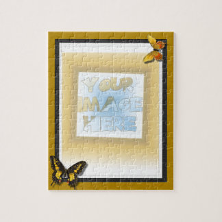 Triple Matte: Gold, Black and White w/ Butterflies Jigsaw Puzzle