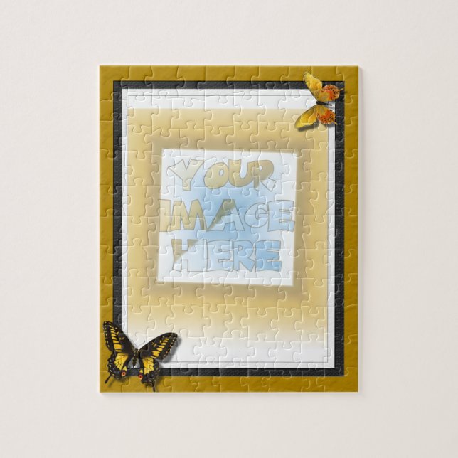 Triple Matte: Gold, Black and White w/ Butterflies Jigsaw Puzzle (Vertical)