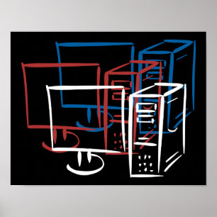 Triple minimalism red white blue computers poster