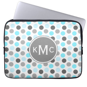 Triple Monogram Blue Grey Dots Laptop Sleeve