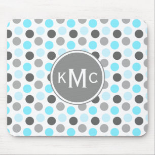 Triple Monogram Blue Grey Dots Mouse Mat