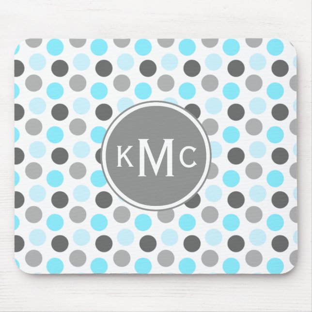 Triple Monogram Blue Grey Dots Mouse Mat (Front)