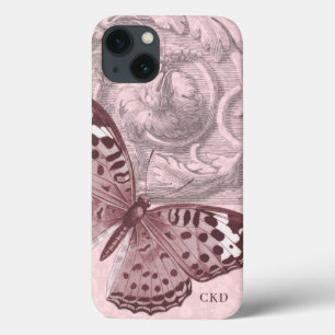 Triple Monogram Pink Baroque Butterfly Art iPhone 13 Case