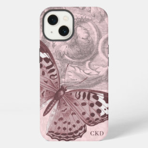 Triple Monogram Pink Baroque Butterfly Art iPhone 13 Case