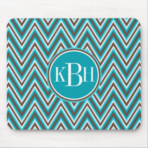 Triple Monogram Teal Blue Brown Chevron Mouse Mat