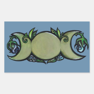 Triple Moon Bloom – Botanical Wiccan Symbol   Rectangular Sticker