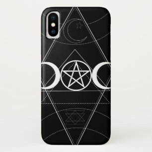 Triple Moon Geometry Pentagram Black & White Wicca iPhone X Case