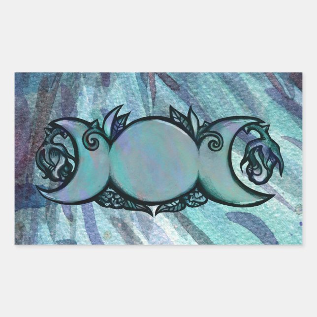 Triple Moon Goddess Gaia Artwork Green Witch       Rectangular Sticker (Front)