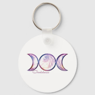 triple moon goddess iridescent pearl key ring
