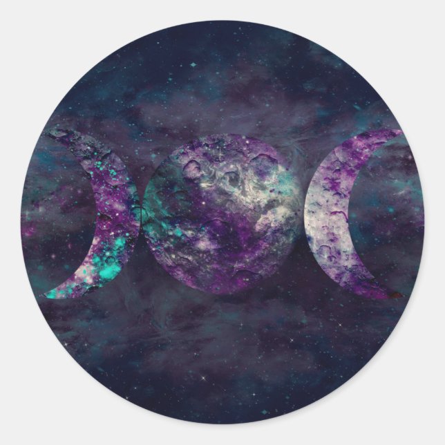 Triple Moon Goddess Luna Universe Party Classic Round Sticker (Front)