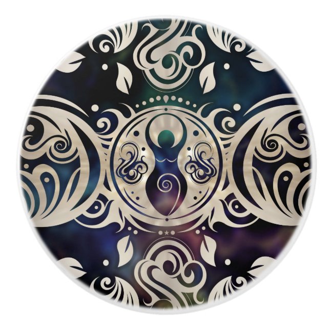 Triple Moon Goddess Moonlight purple #1 Ceramic Knob (Front)