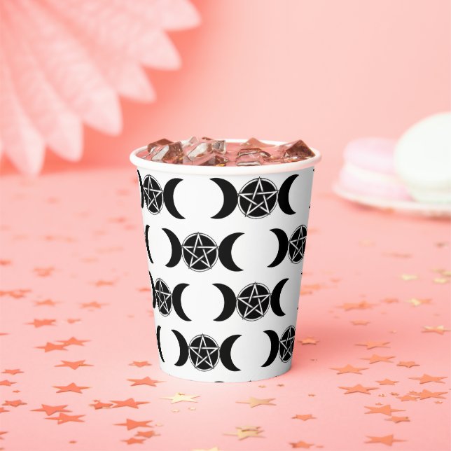 Triple Moon Goddess Pentacle Pentagram Party Paper Cups (Insitu)