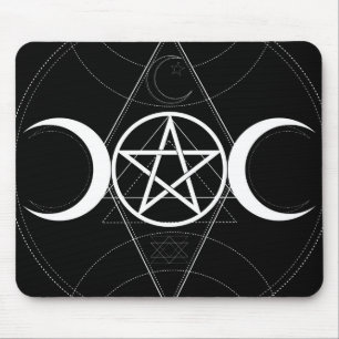 Triple Moon Goddess Pentagram Black & White Wicca Mouse Mat