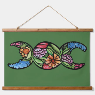 Triple Moon Goddess Symbol Bloom Hanging Tapestry