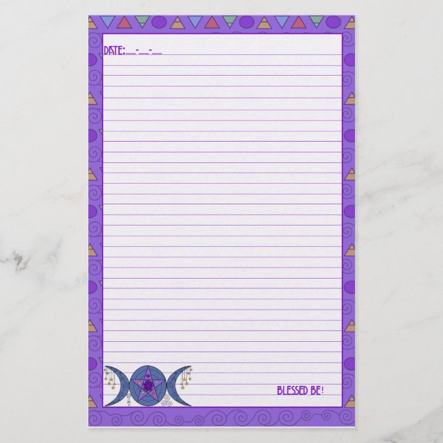 Triple Moon Goddess Symbol Stationery (Front)